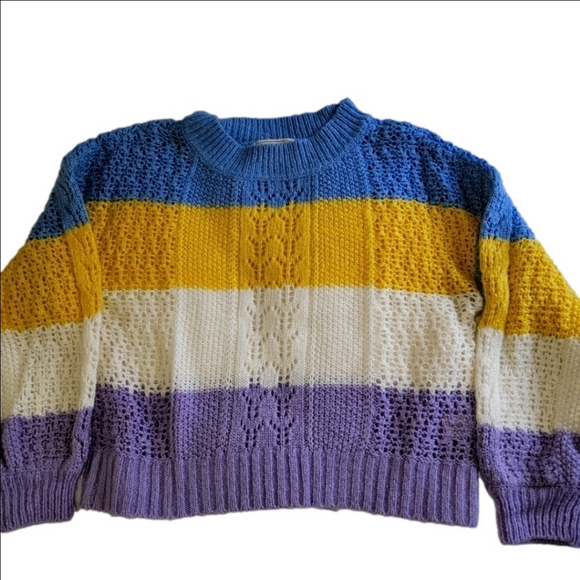No Comment Sweaters - No Comment Loose Open Knit Striped Sweater Bold Bright Junior XL Long Sleeve